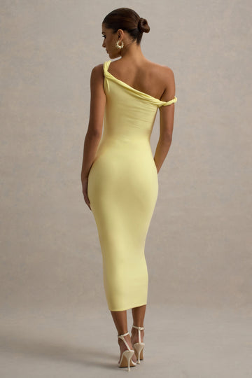 Salome Lemon Twisted Asymmetric Midi Dress